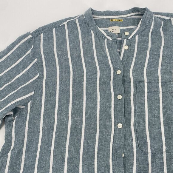 A New Day Size Large Blue Linen Rayon Button Up Shirt Dress Pockets Belted - Picture 4 of 9